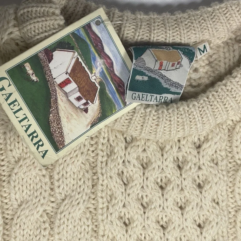 Vintage Gaeltarra Wool Sweater Mens M Chunky Cable Knit Fisherman  Ireland Cream